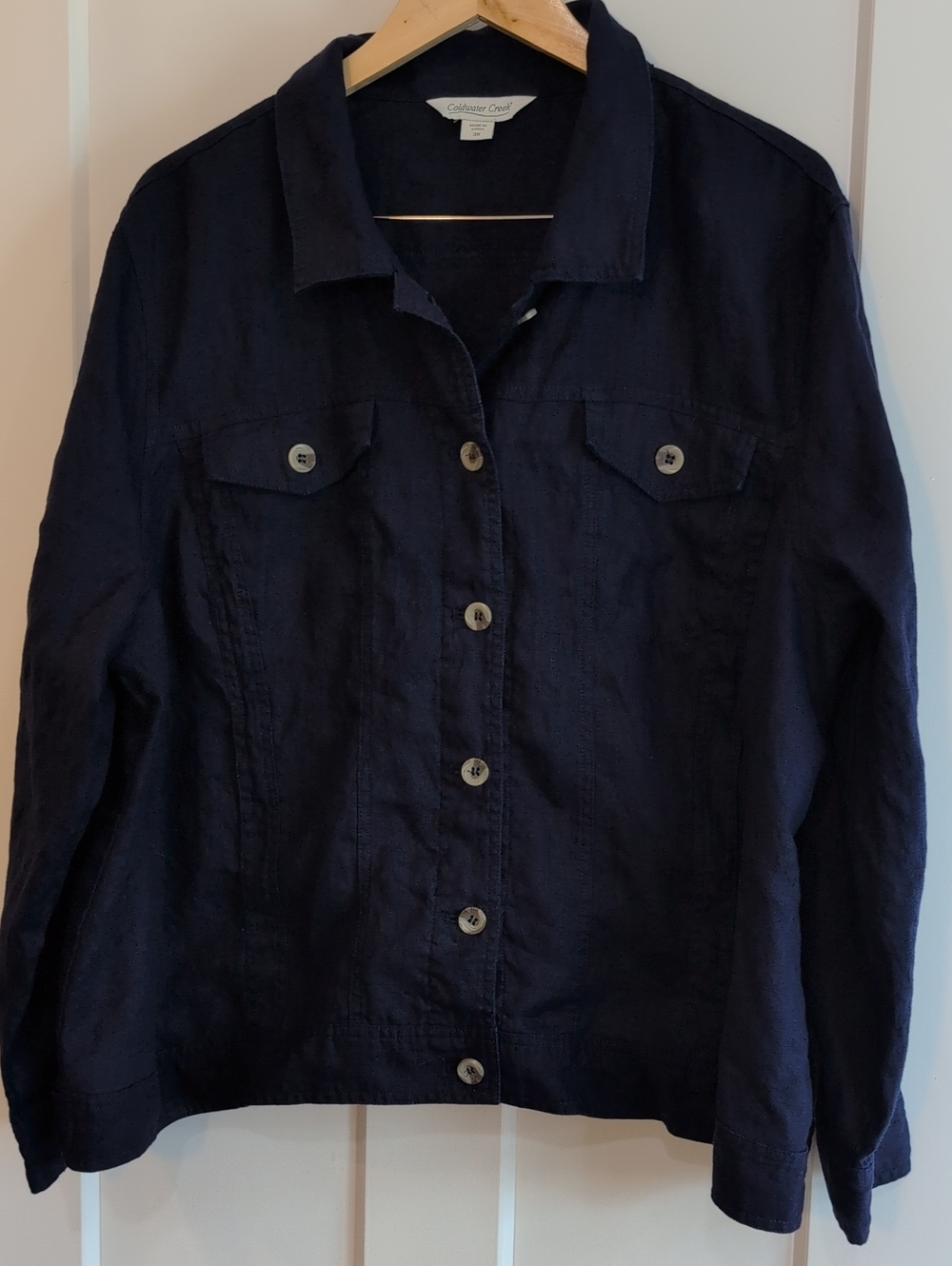 Coldwater Creek Navy Button-Front Linen Jacket
